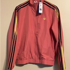 Adidas Coral Track Top with Black and Yellow Accents
